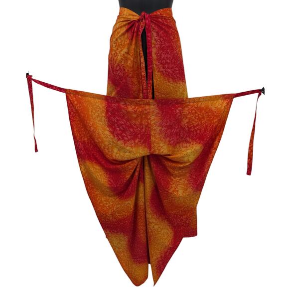Vintage Faux Raindrop Silk Tank & Wrap Pants RIMA Beachwear ~ Red Orange Yellow - Picture 2 of 4